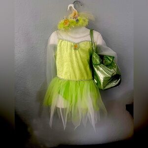 DisneyTinkerbell Princess 3 piece costume! Leotard dress, crown and bag.
